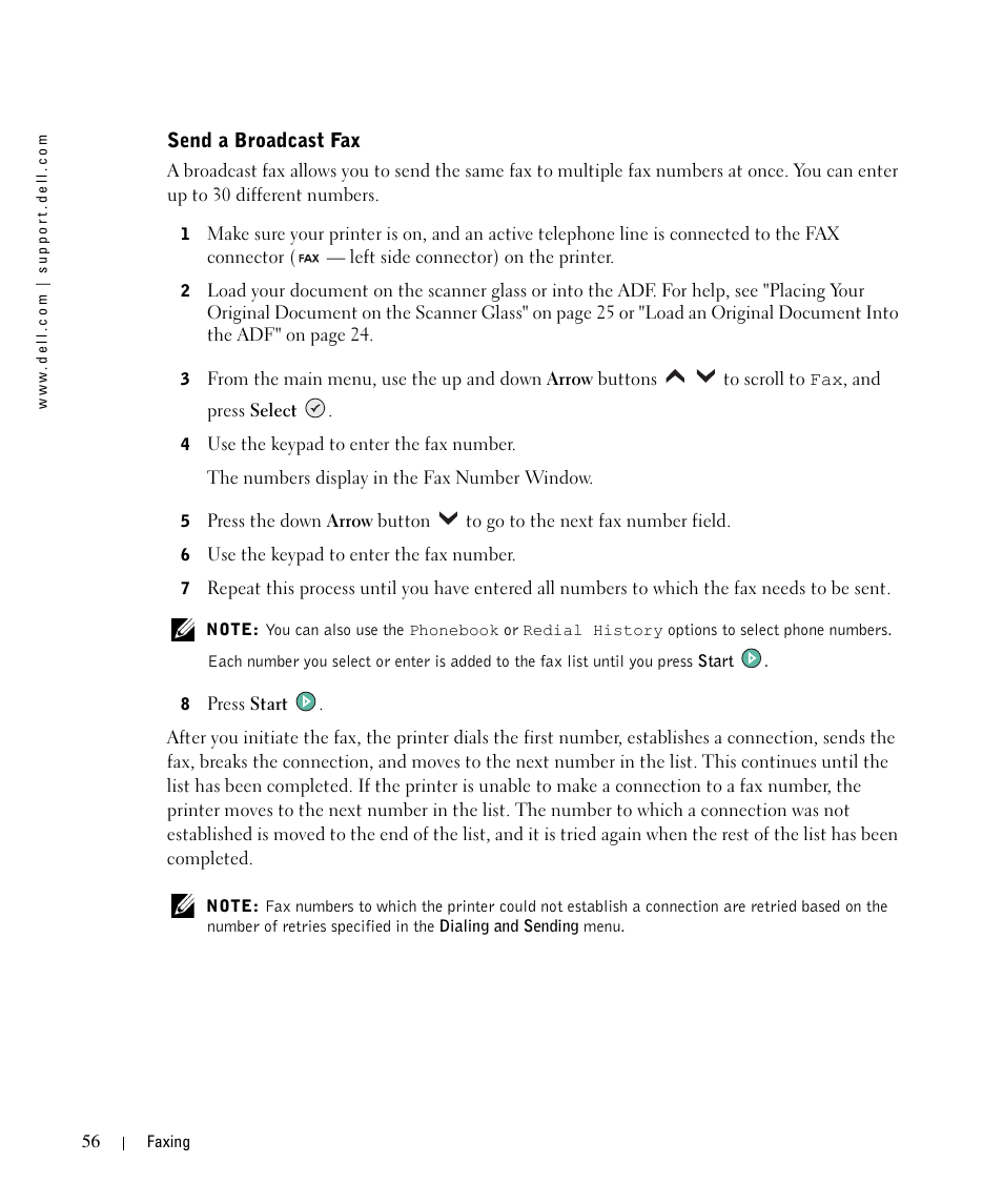 Send a broadcast fax | Dell 964 All In One Photo Printer User Manual | Page 56 / 136