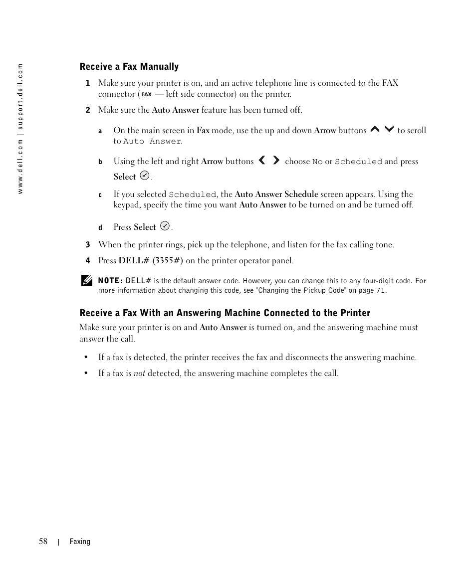 Receive a fax manually | Dell 964 All In One Photo Printer User Manual | Page 58 / 136