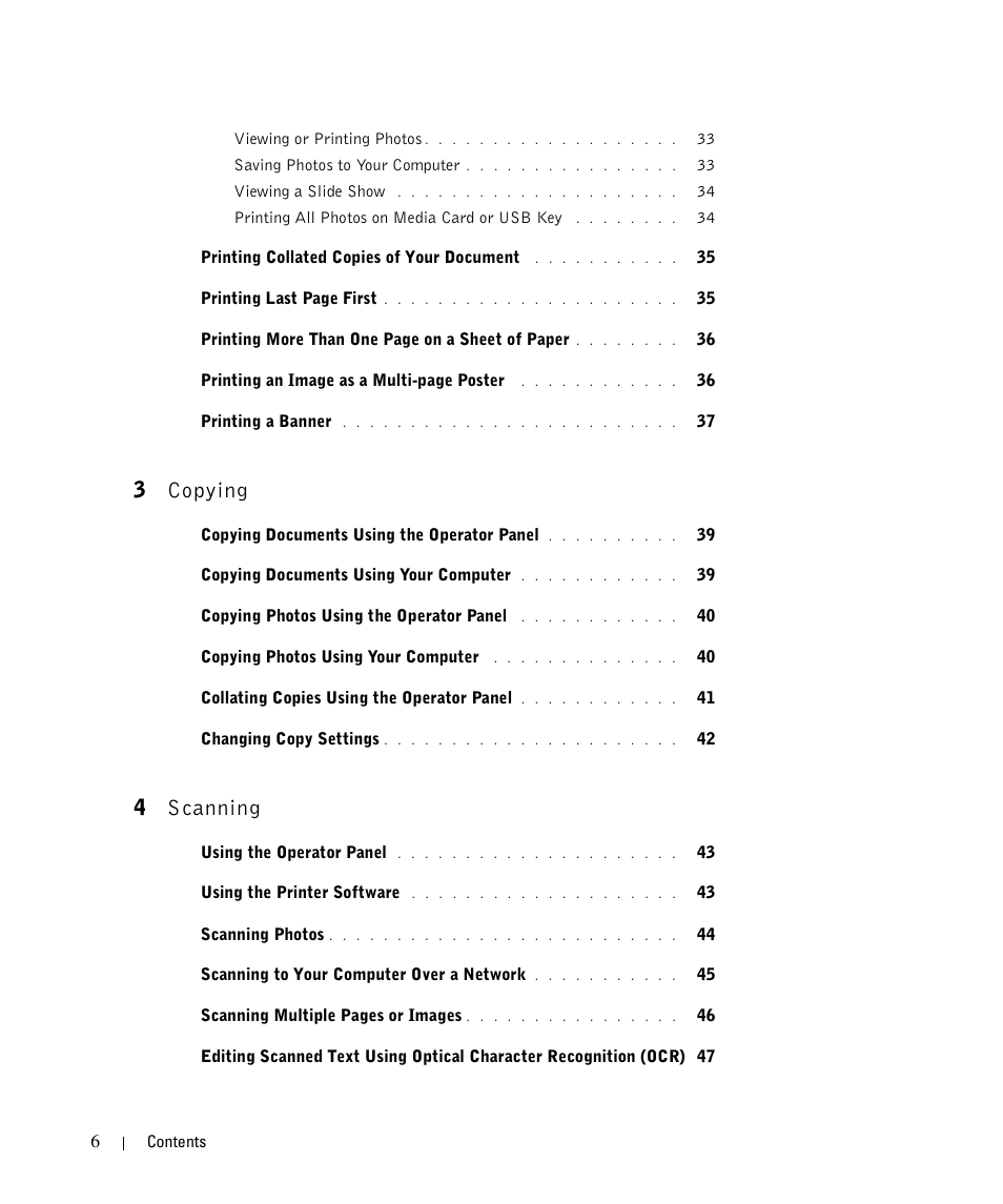 3copying, 4scanning | Dell 964 All In One Photo Printer User Manual | Page 6 / 136