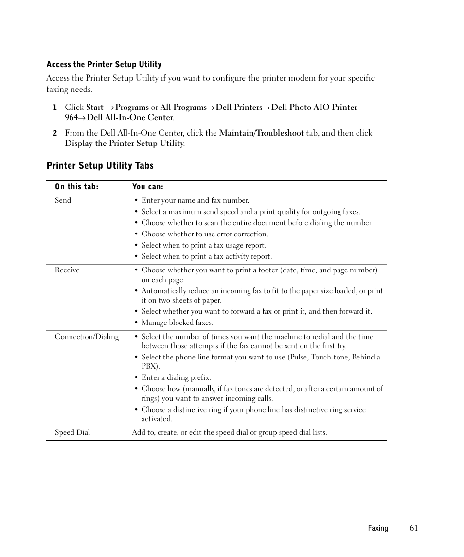 Printer setup utility tabs | Dell 964 All In One Photo Printer User Manual | Page 61 / 136