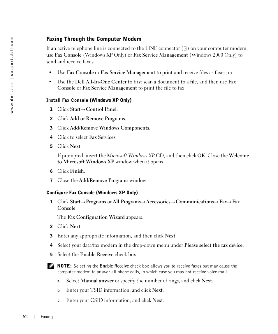 Faxing through the computer modem | Dell 964 All In One Photo Printer User Manual | Page 62 / 136