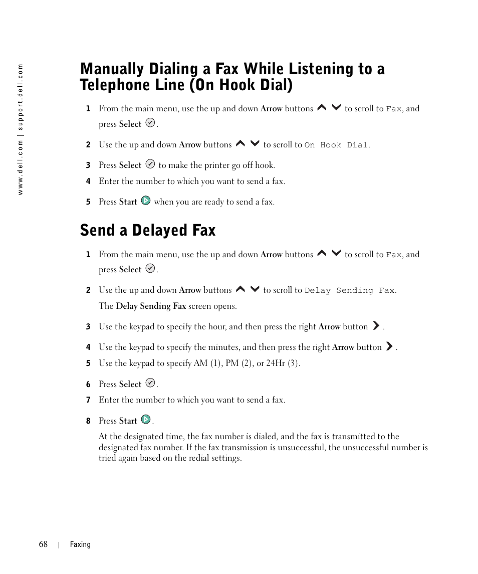 Send a delayed fax | Dell 964 All In One Photo Printer User Manual | Page 68 / 136