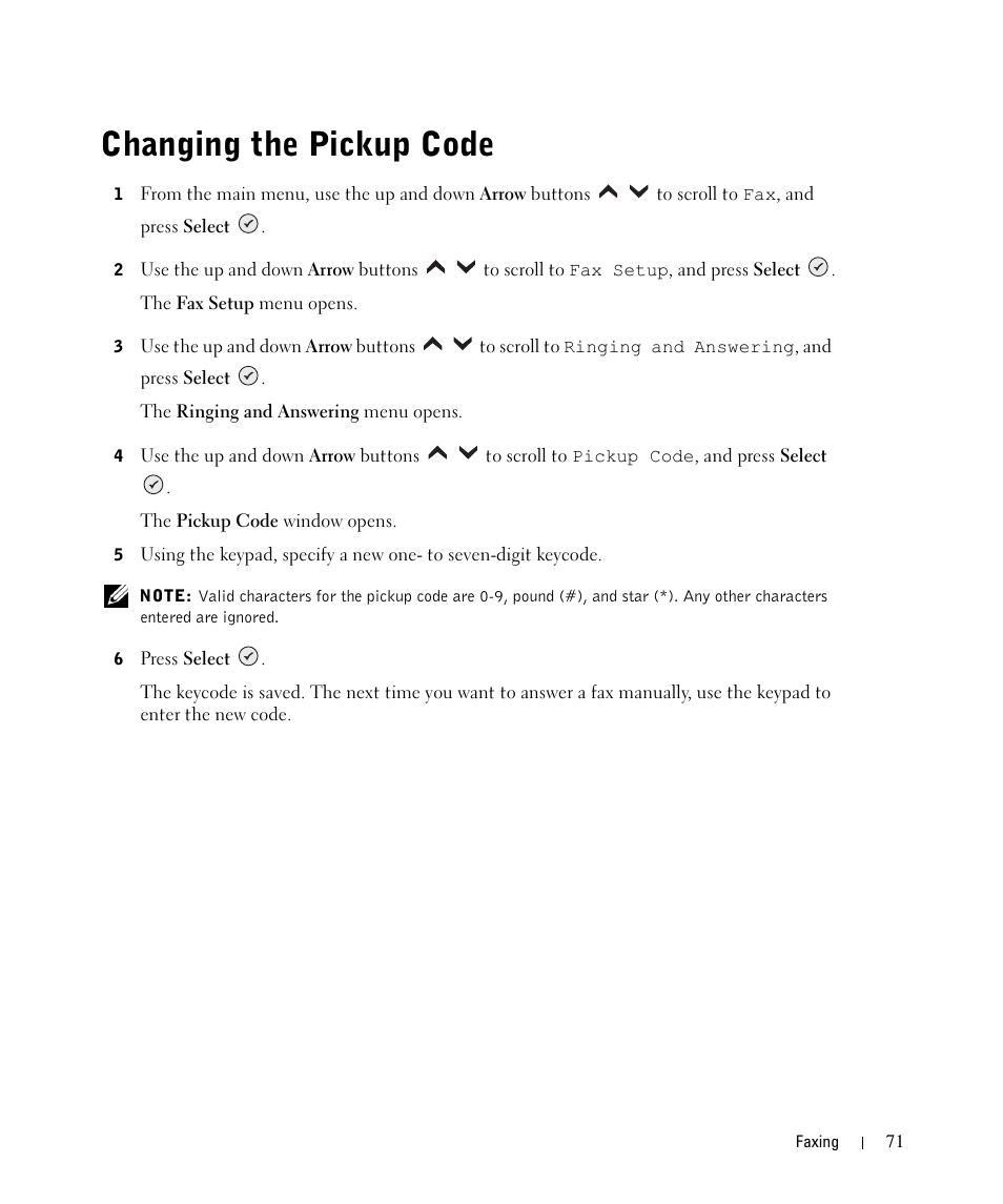 Changing the pickup code | Dell 964 All In One Photo Printer User Manual | Page 71 / 136