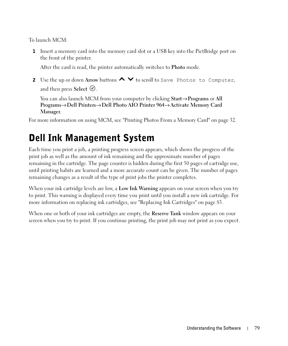 Dell ink management system | Dell 964 All In One Photo Printer User Manual | Page 79 / 136