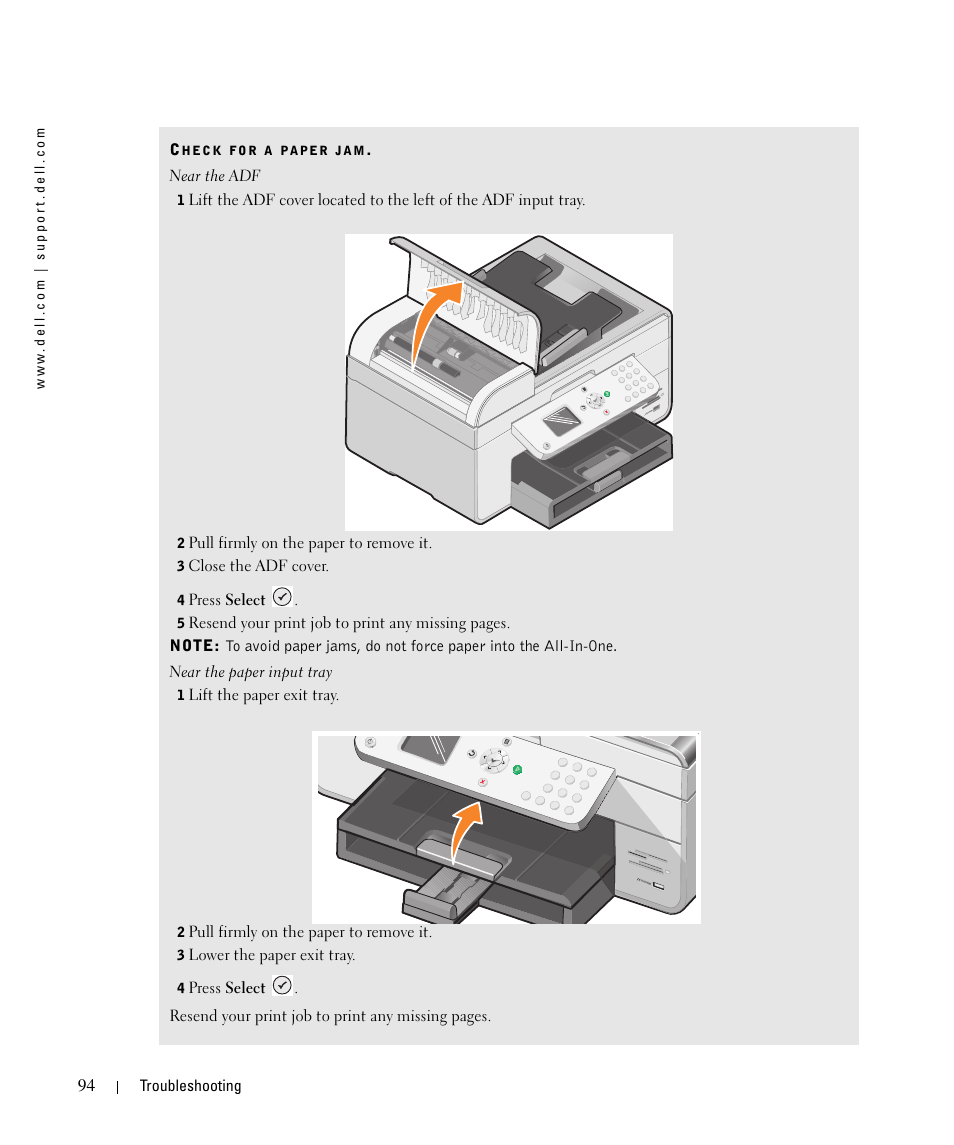 H e c k, F o r, P a p e r | J a m, P a g e | Dell 964 All In One Photo Printer User Manual | Page 94 / 136