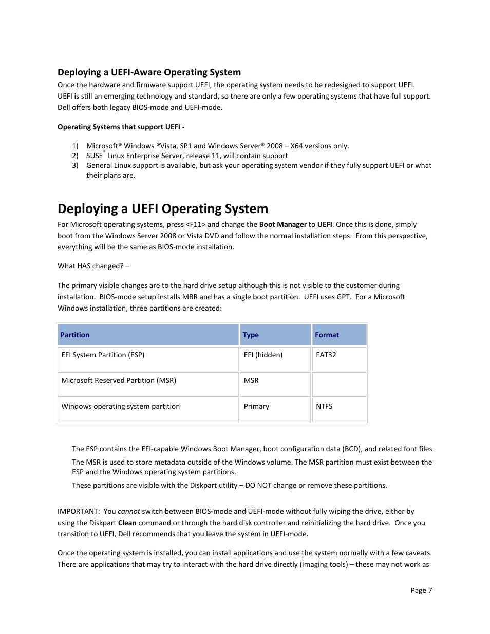 Deploying a uefi operating system, Deploying a uefi‐aware operating system | Dell POWEREDGE R610 User Manual | Page 9 / 10