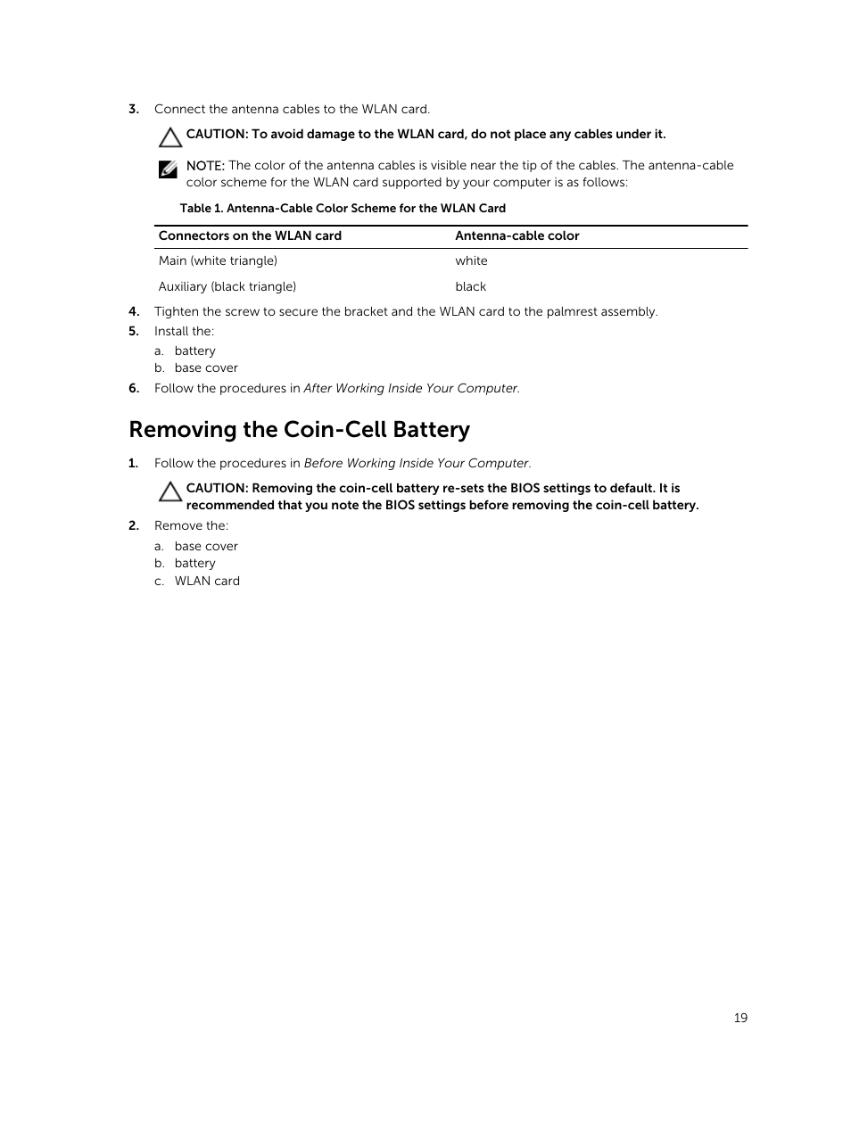 Removing the coin-cell battery | Dell Precision M3800 (Late 2013) User Manual | Page 19 / 50