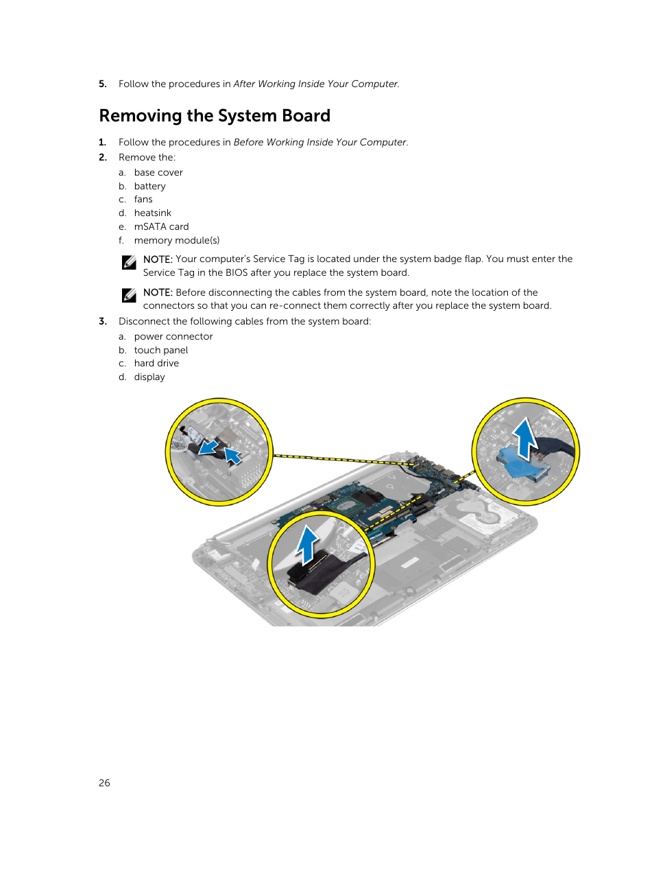 Removing the system board | Dell Precision M3800 (Late 2013) User Manual | Page 26 / 50