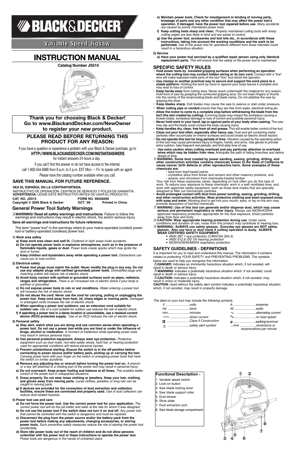 Black & Decker JS515 User Manual | 7 pages