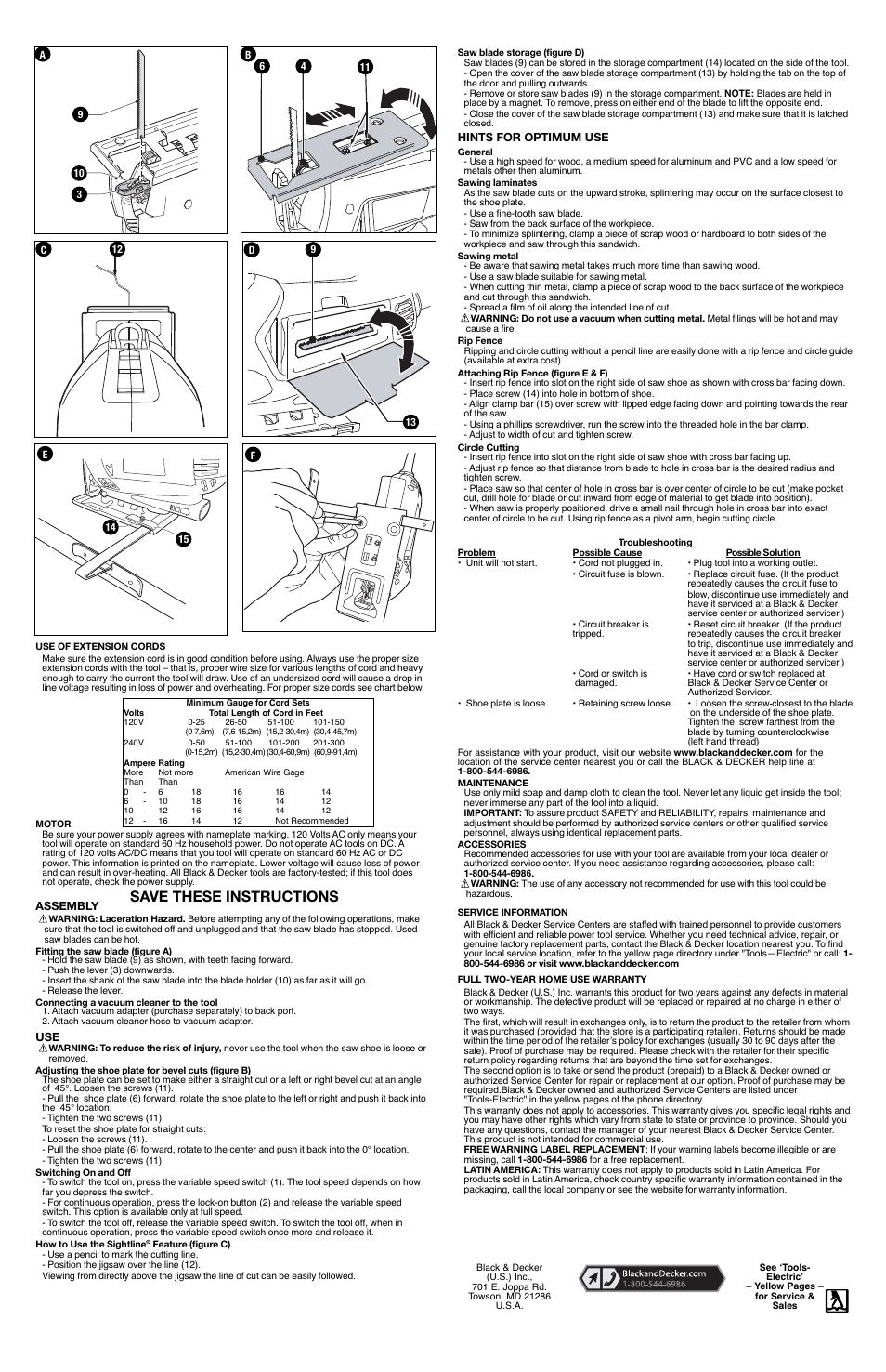 Save these instructions | Black & Decker JS515 User Manual | Page 2 / 7