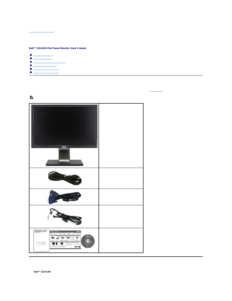 About your monitor, Package contents, Product features | Dell G2410 Monitor User Manual | Page 2 / 33