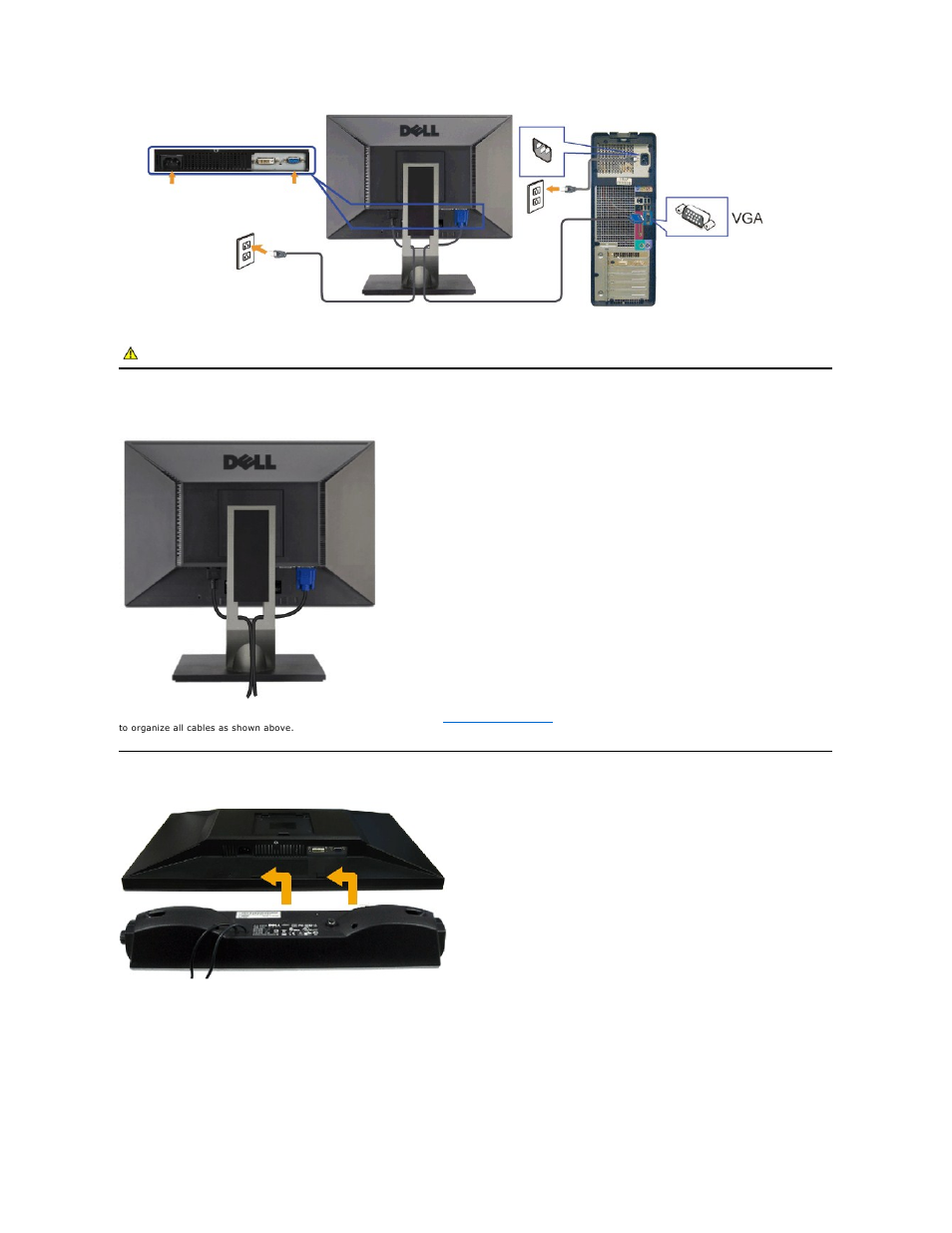 Organizing the cables, Attaching the soundbar (optional) | Dell G2410 Monitor User Manual | Page 28 / 33