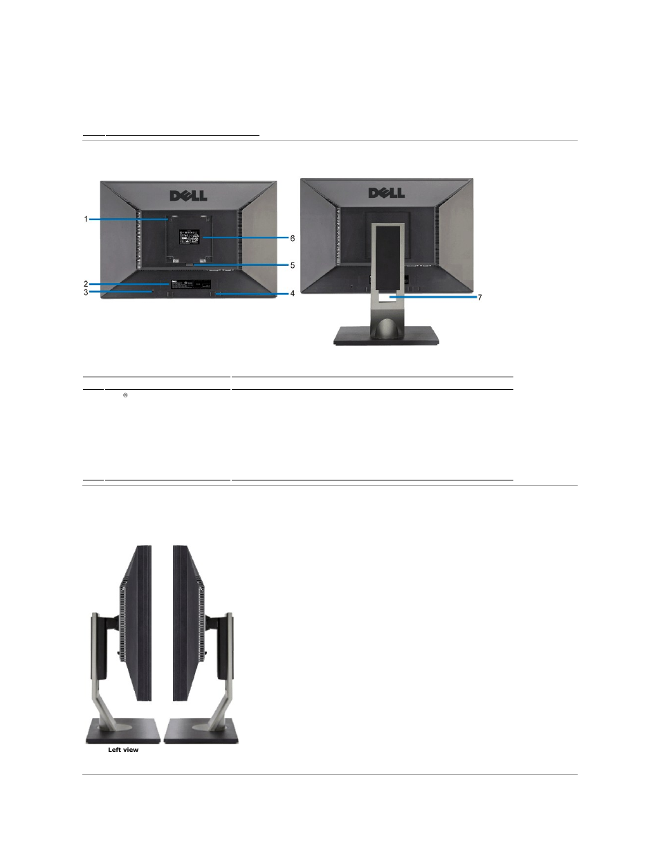 Back view, Side view | Dell G2410 Monitor User Manual | Page 4 / 33