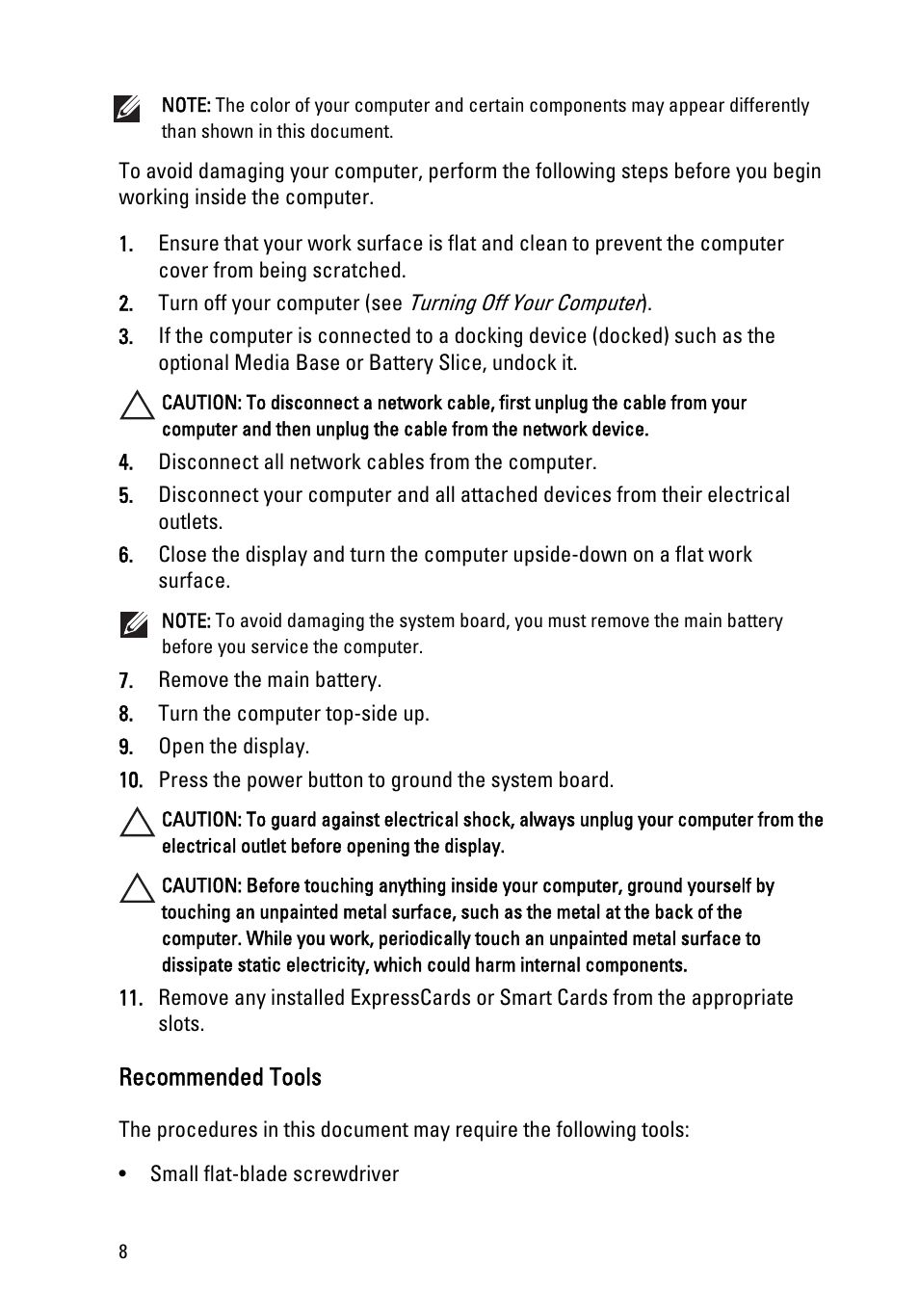 Recommended tools | Dell Vostro 1450 (Mid 2011) User Manual | Page 8 / 78