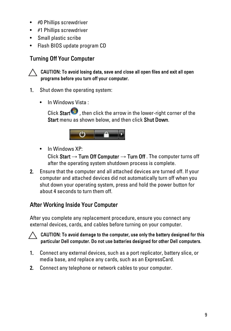 Turning off your computer, After working inside your computer | Dell Vostro 1450 (Mid 2011) User Manual | Page 9 / 78