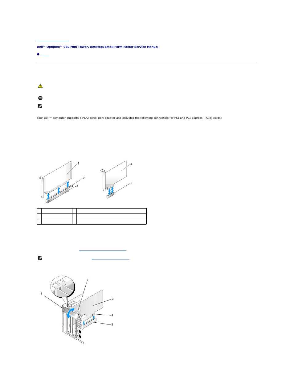 Cards, Pci and pcie cards | Dell OptiPlex 960 (Late 2008) User Manual | Page 92 / 146