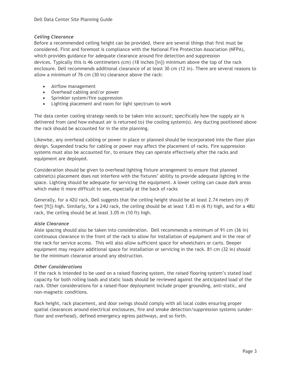 Ceiling clearance, Aisle clearance, Other considerations | Dell PowerEdge Rack Enclosure 4820 User Manual | Page 5 / 8