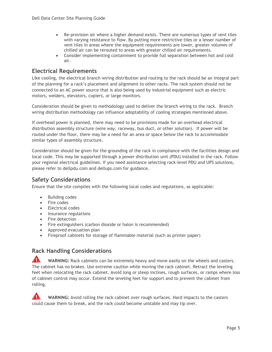 Electrical requirements, Safety considerations, Rack handling considerations | Dell PowerEdge Rack Enclosure 4820 User Manual | Page 7 / 8