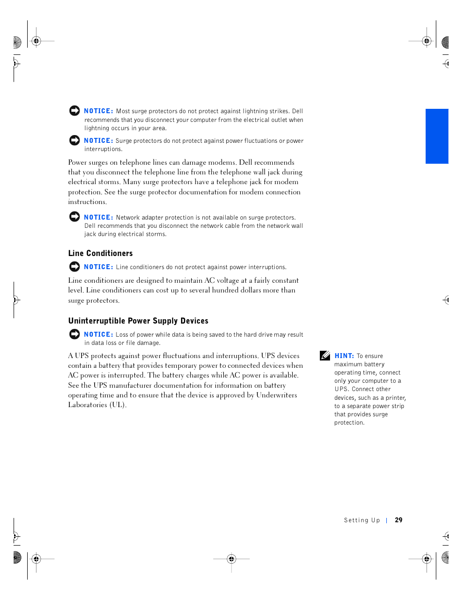 Line conditioners, Uninterruptible power supply devices | Dell Inspiron 4100 User Manual | Page 29 / 146