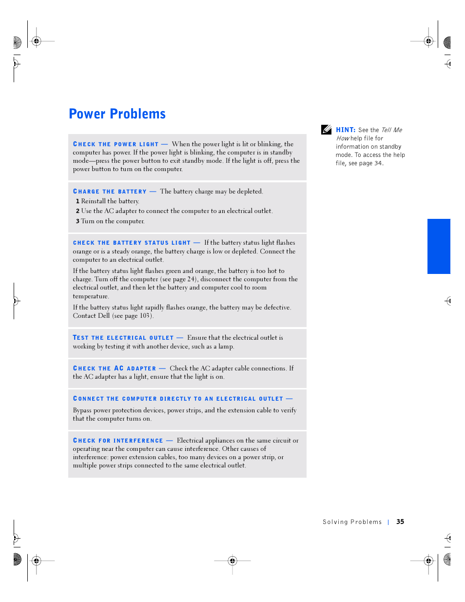 Power problems | Dell Inspiron 4100 User Manual | Page 35 / 146