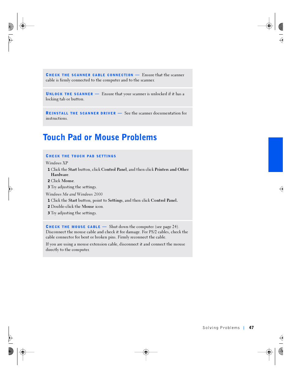 Touch pad or mouse problems | Dell Inspiron 4100 User Manual | Page 47 / 146