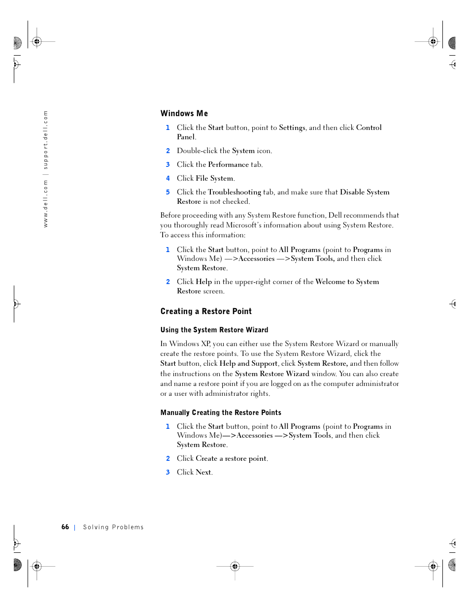 Windows me, Creating a restore point | Dell Inspiron 4100 User Manual | Page 66 / 146