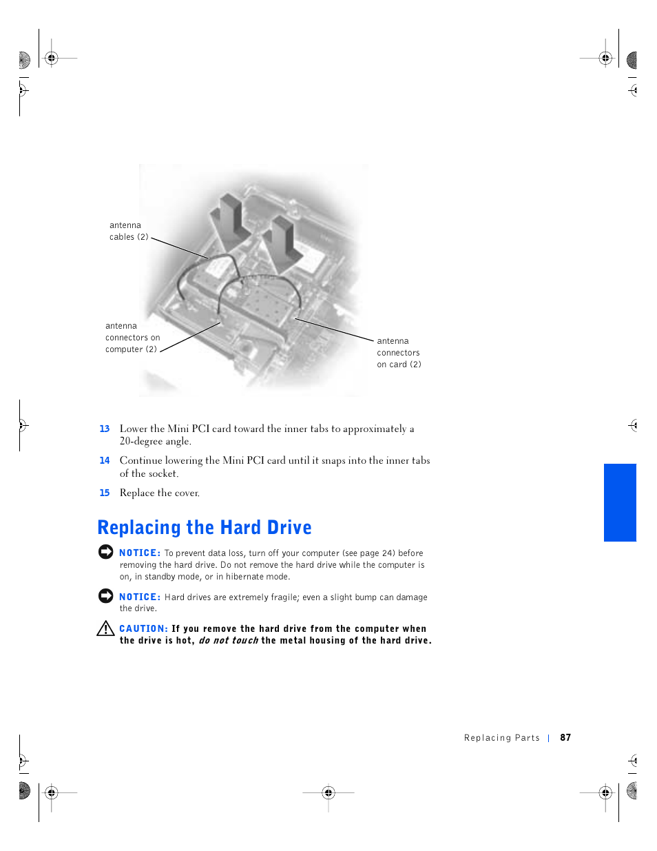 Replacing the hard drive | Dell Inspiron 4100 User Manual | Page 87 / 146