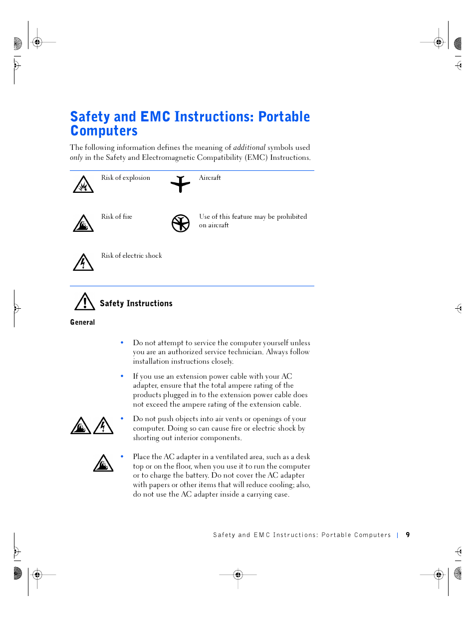 Safety and emc instructions: portable computers, Safety instructions | Dell Inspiron 4100 User Manual | Page 9 / 146