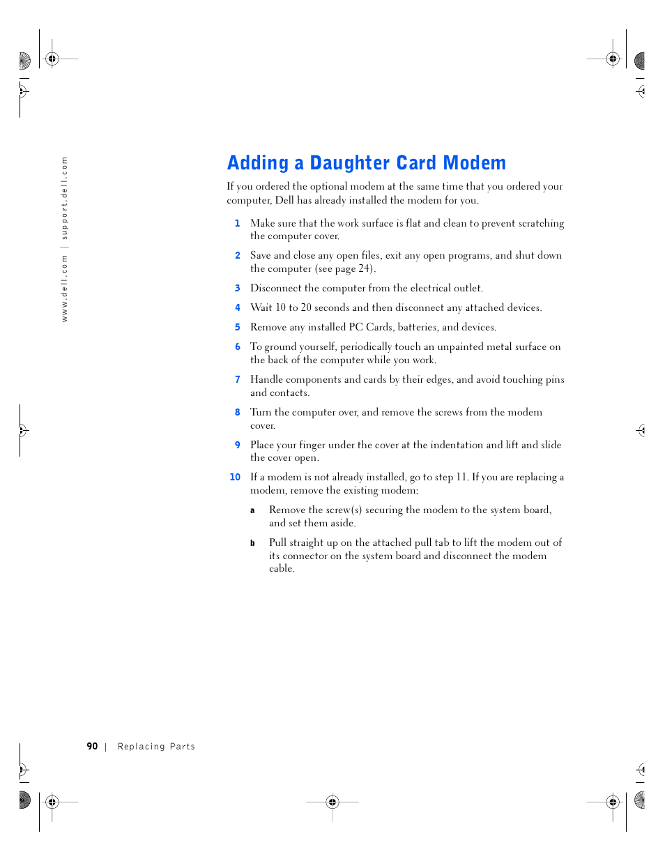 Adding a daughter card modem | Dell Inspiron 4100 User Manual | Page 90 / 146