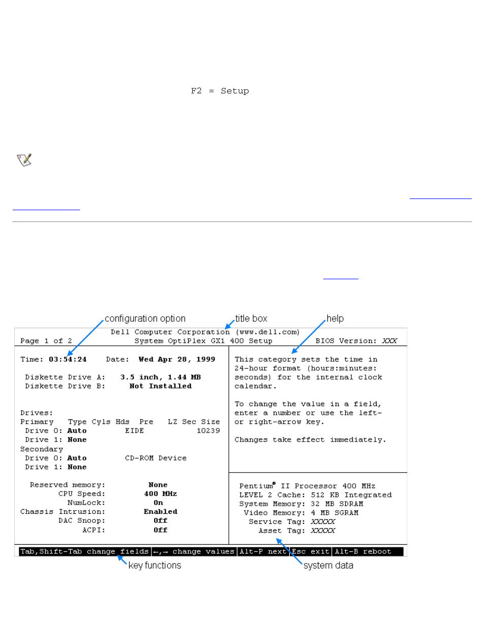 System setup screens | Dell OptiPlex GX1 User Manual | Page 18 / 108