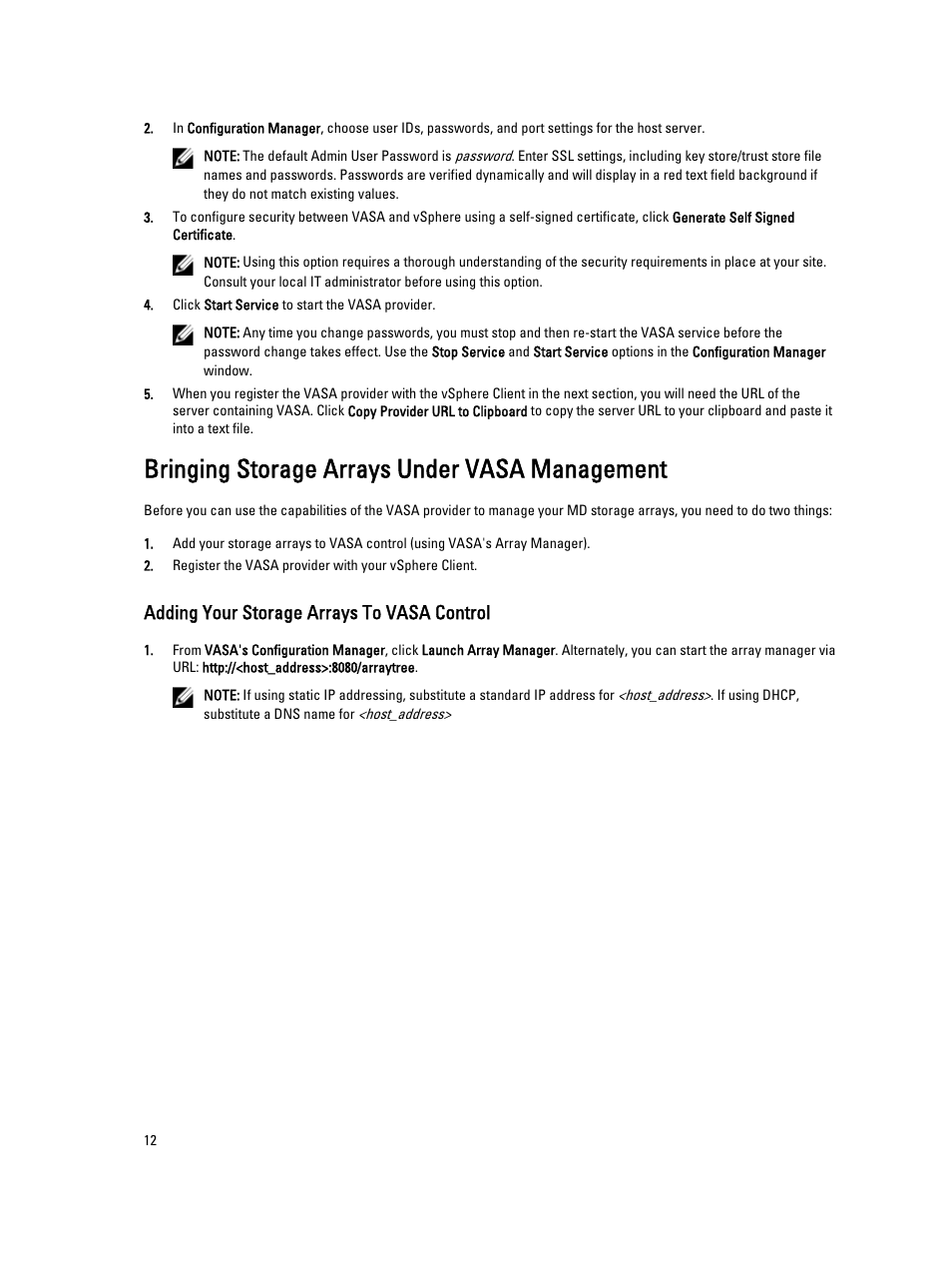 Bringing storage arrays under vasa management, Adding your storage arrays to vasa control | Dell PowerVault MD3860f User Manual | Page 12 / 21