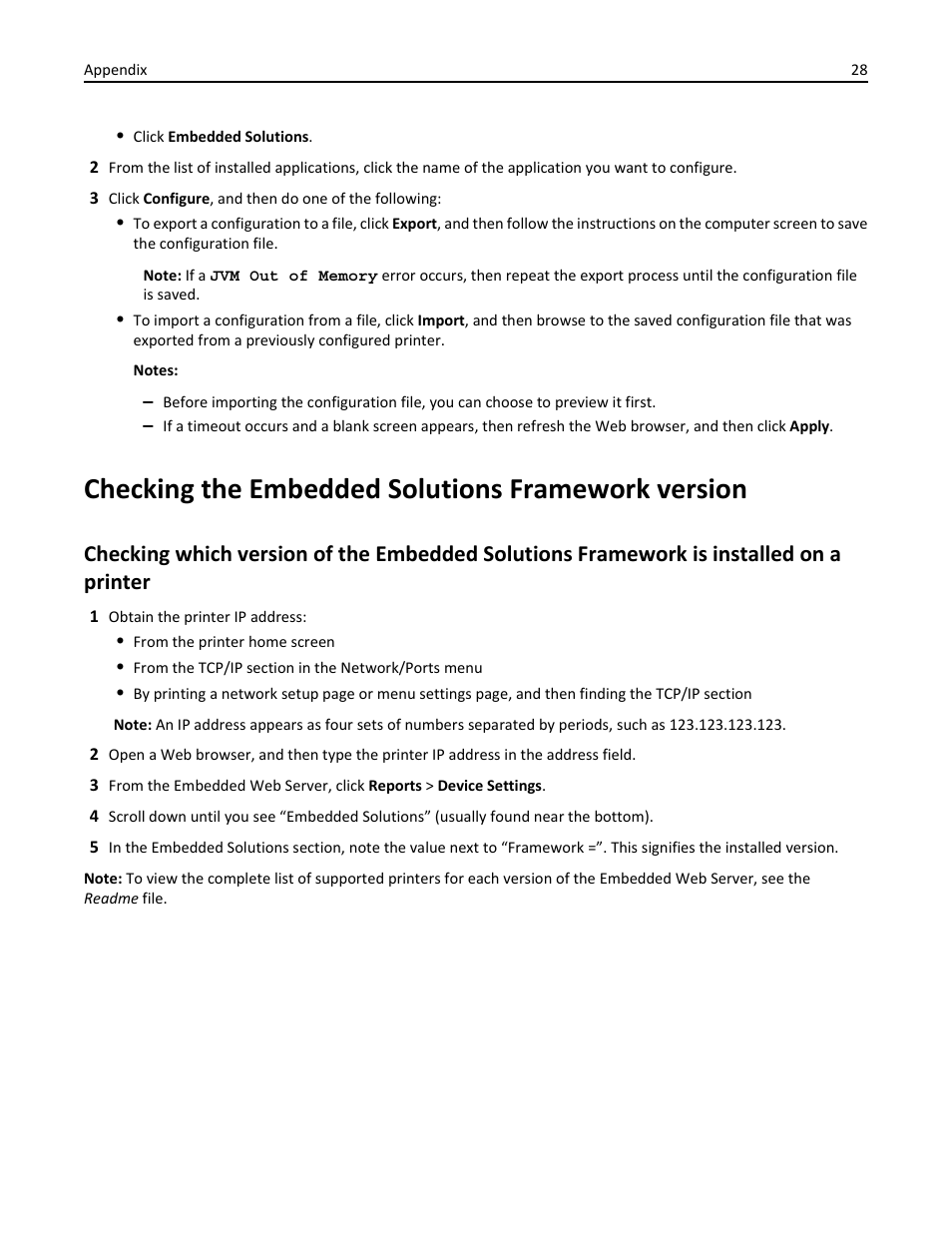Checking the embedded solutions framework version, Checking which version of, Checking which version of the | Checking which | Dell B3460dn Mono Laser Printer User Manual | Page 28 / 35