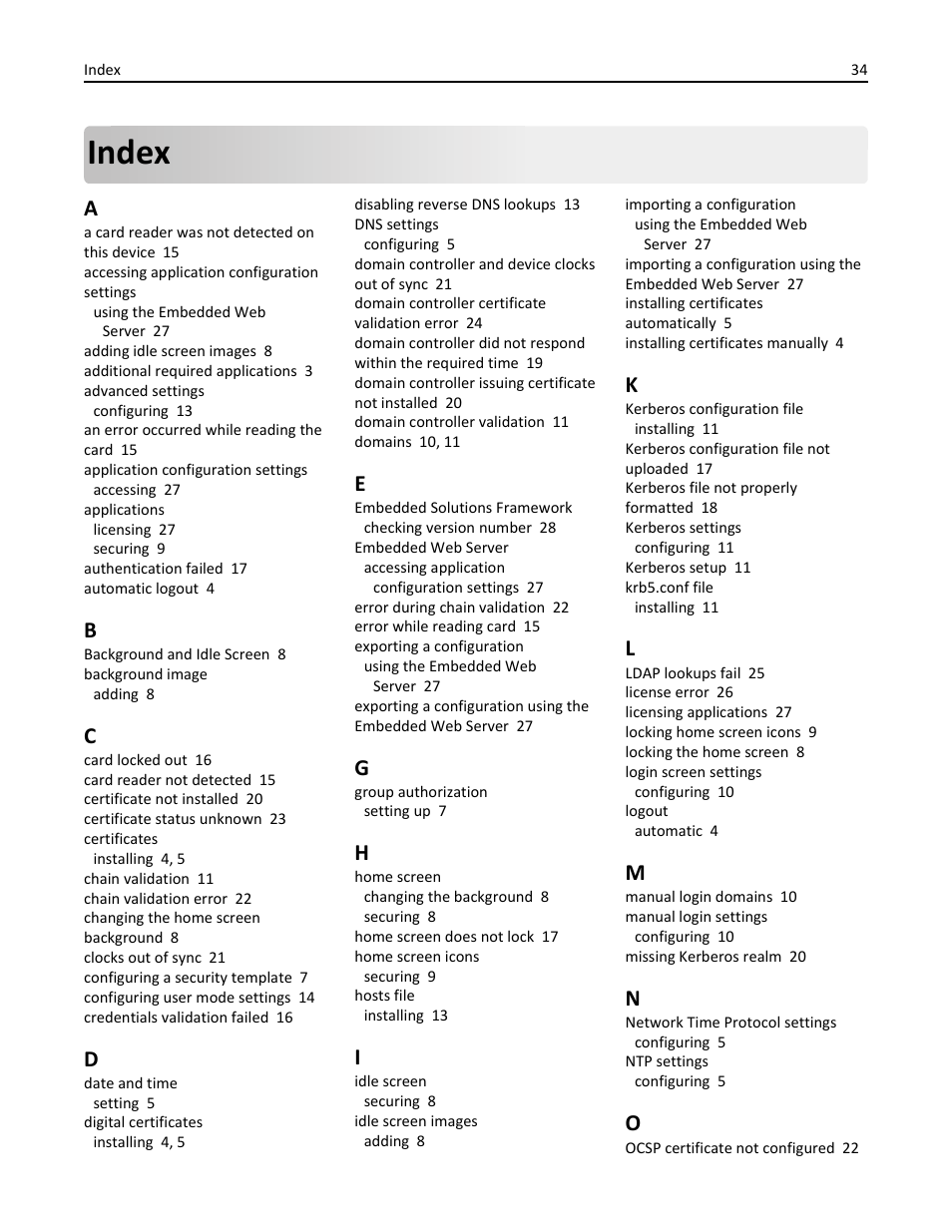 Index | Dell B3460dn Mono Laser Printer User Manual | Page 34 / 35
