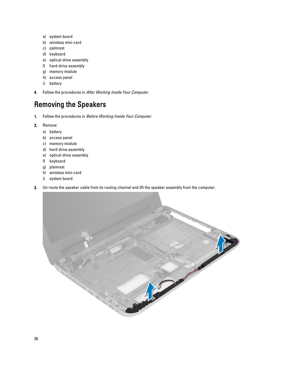 Removing the speakers | Dell Vostro 2421 (Early 2013) User Manual | Page 26 / 55