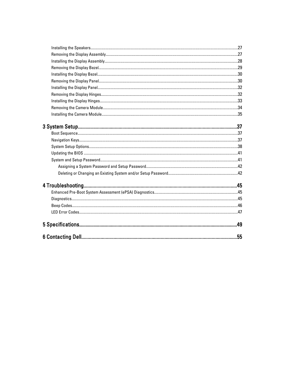3 system setup, 4 troubleshooting, 5 specifications 6 contacting dell | Dell Vostro 2421 (Early 2013) User Manual | Page 3 / 55