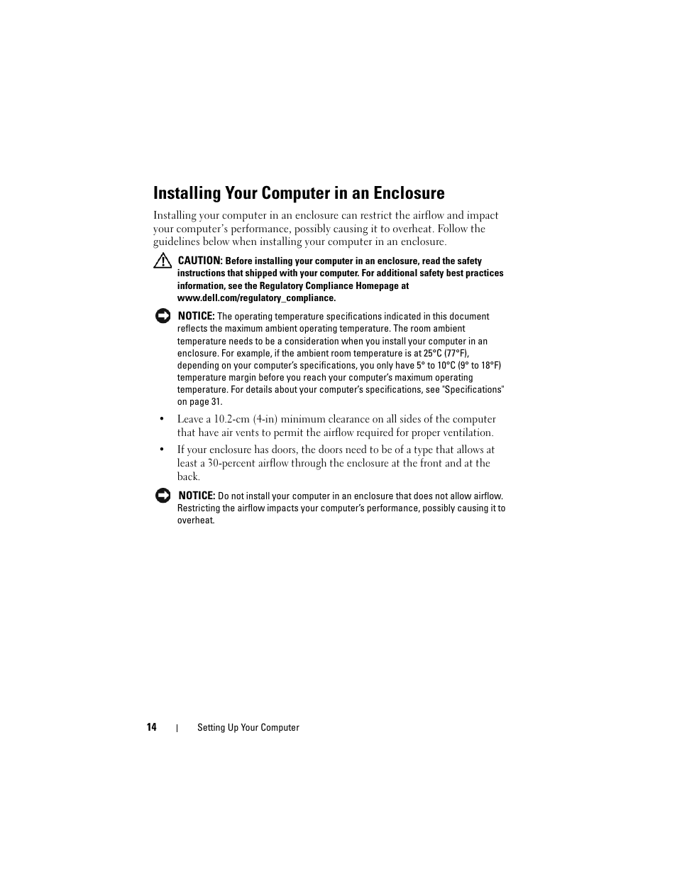 Installing your computer in an enclosure | Dell Vostro 420 (Late 2008) User Manual | Page 14 / 76