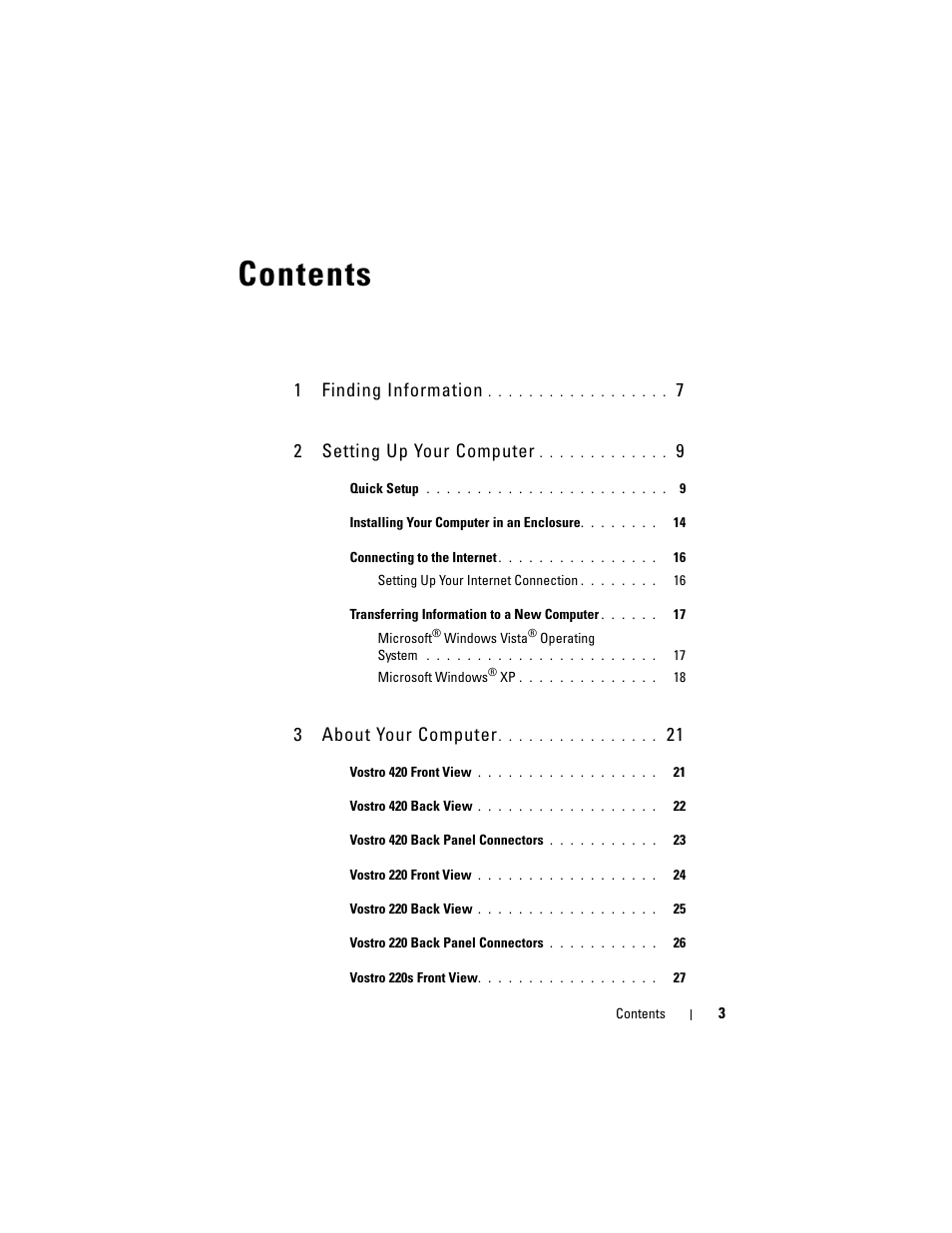 Dell Vostro 420 (Late 2008) User Manual | Page 3 / 76