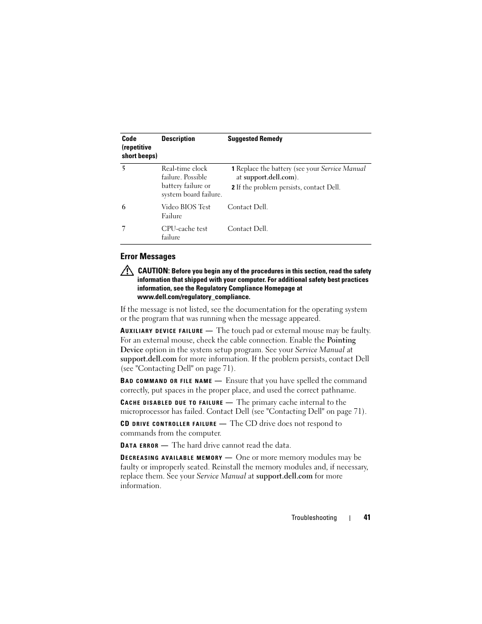 Error messages | Dell Vostro 420 (Late 2008) User Manual | Page 41 / 76