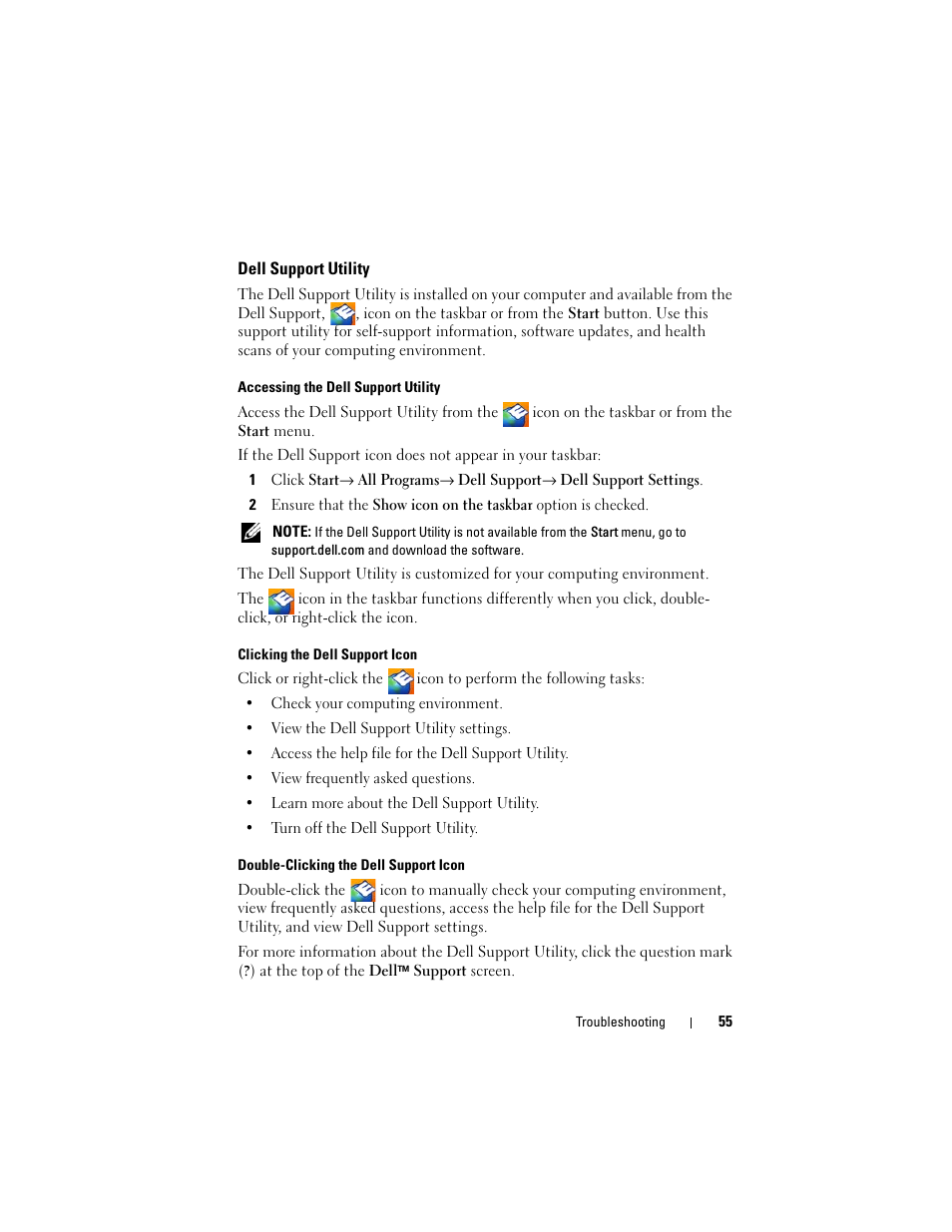 Dell support utility | Dell Vostro 420 (Late 2008) User Manual | Page 55 / 76