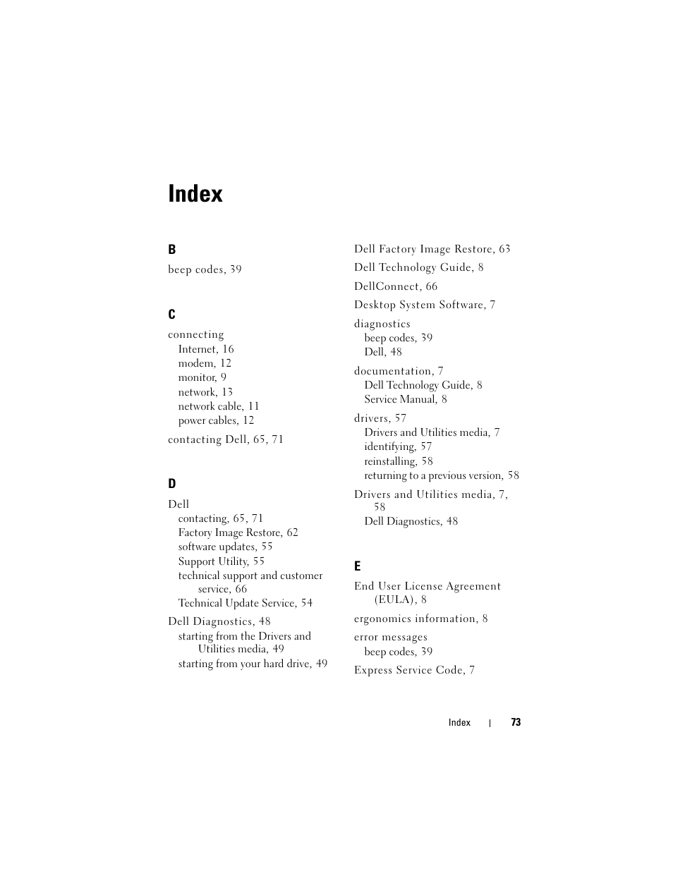 Index | Dell Vostro 420 (Late 2008) User Manual | Page 73 / 76