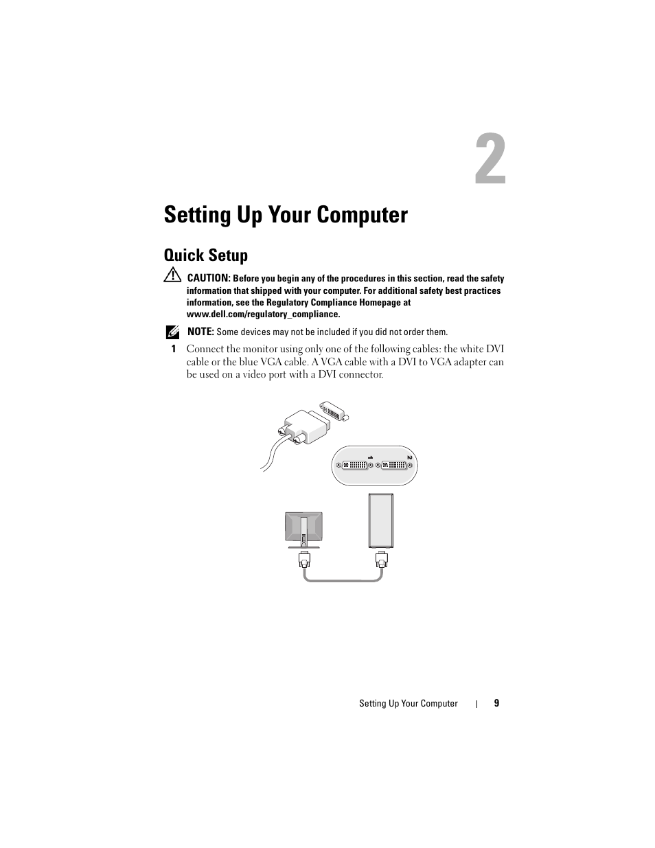Setting up your computer, Quick setup | Dell Vostro 420 (Late 2008) User Manual | Page 9 / 76