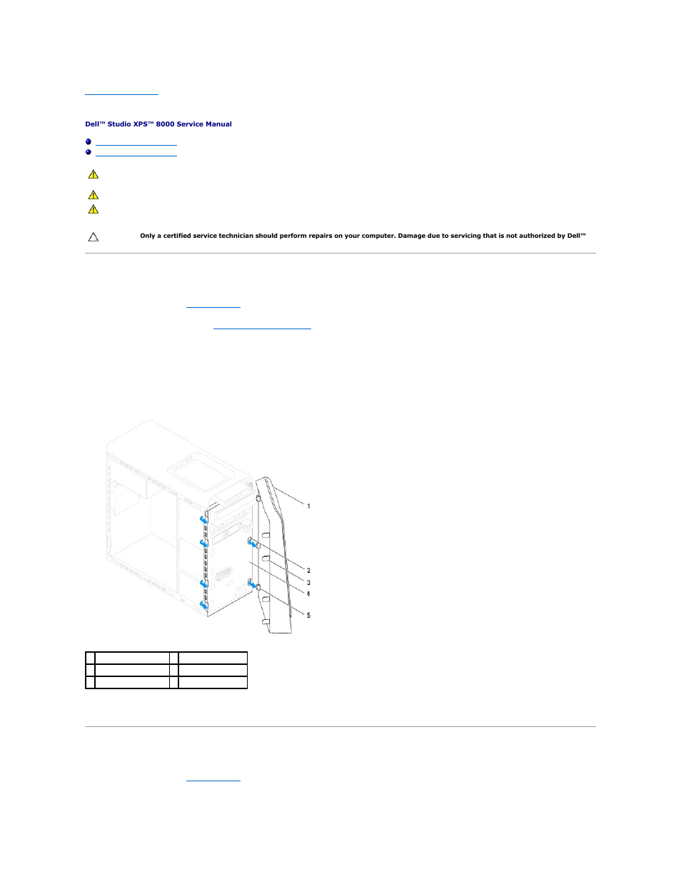 Front bezel, Removing the front bezel, Replacing the front bezel | Dell Studio XPS 8000 (Late 2009) User Manual | Page 4 / 55
