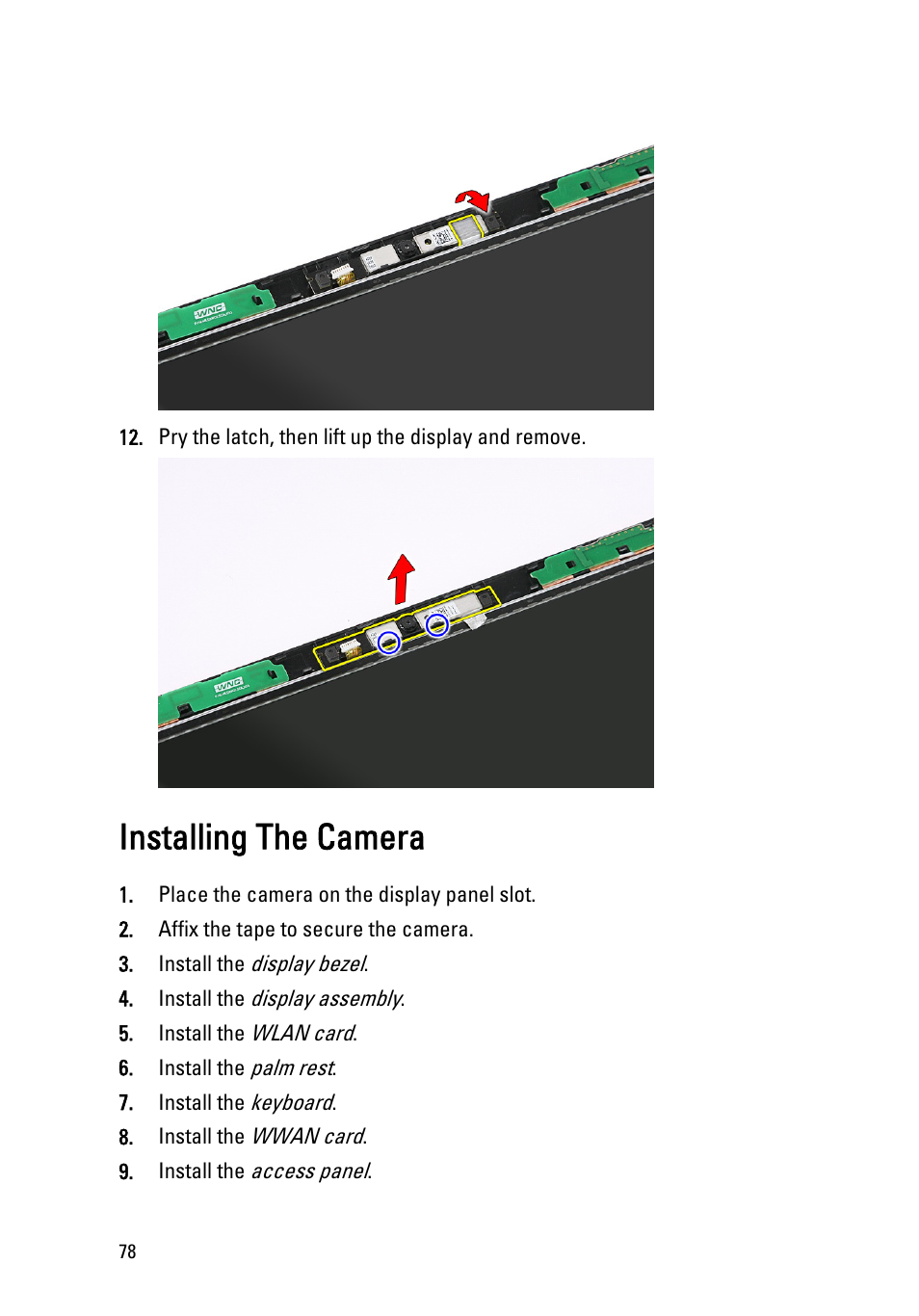 Installing the camera | Dell Vostro 3550 (Early 2011) User Manual | Page 78 / 113