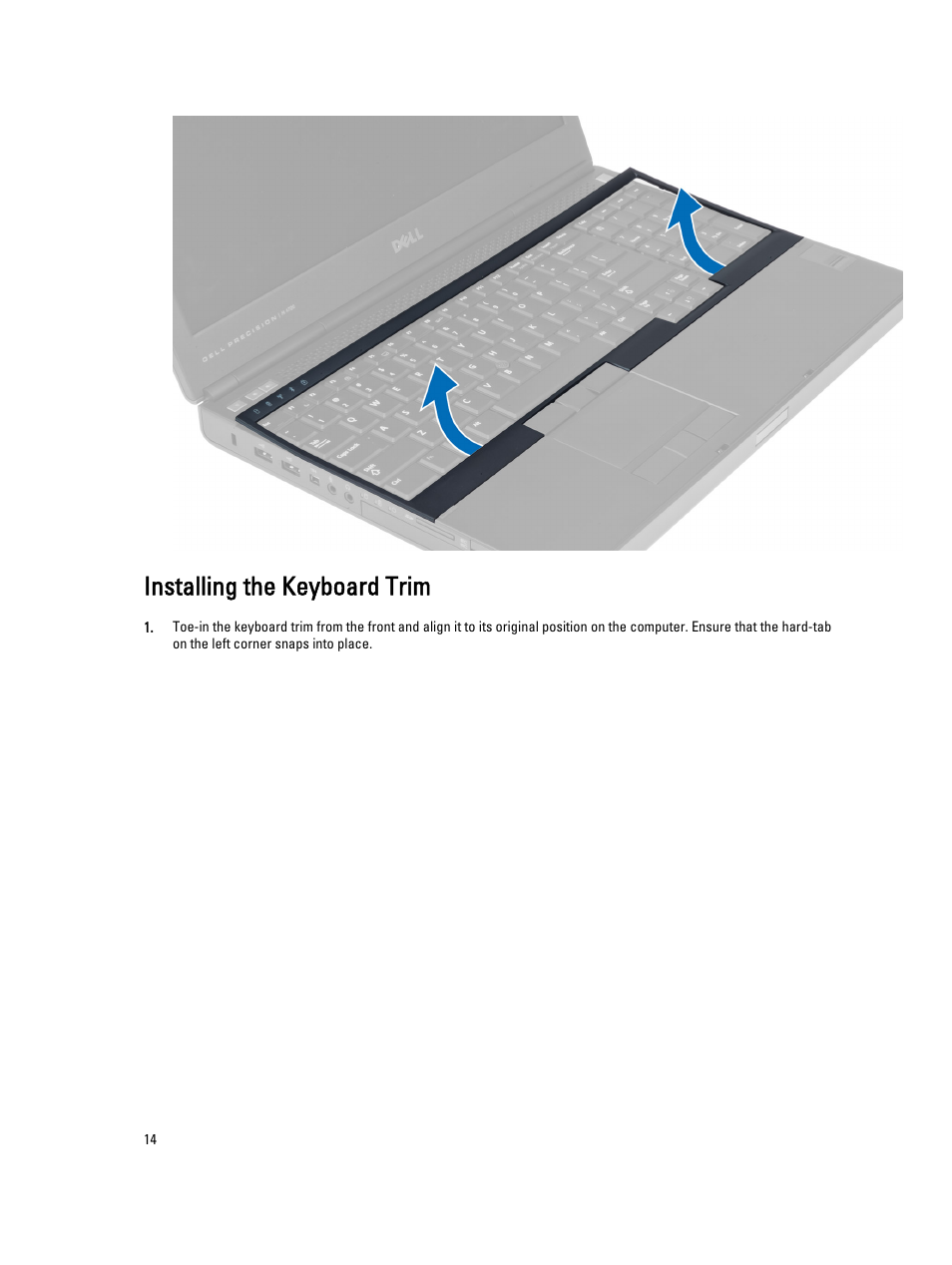 Installing the keyboard trim | Dell Precision M4700 (Mid 2012) User Manual | Page 14 / 83