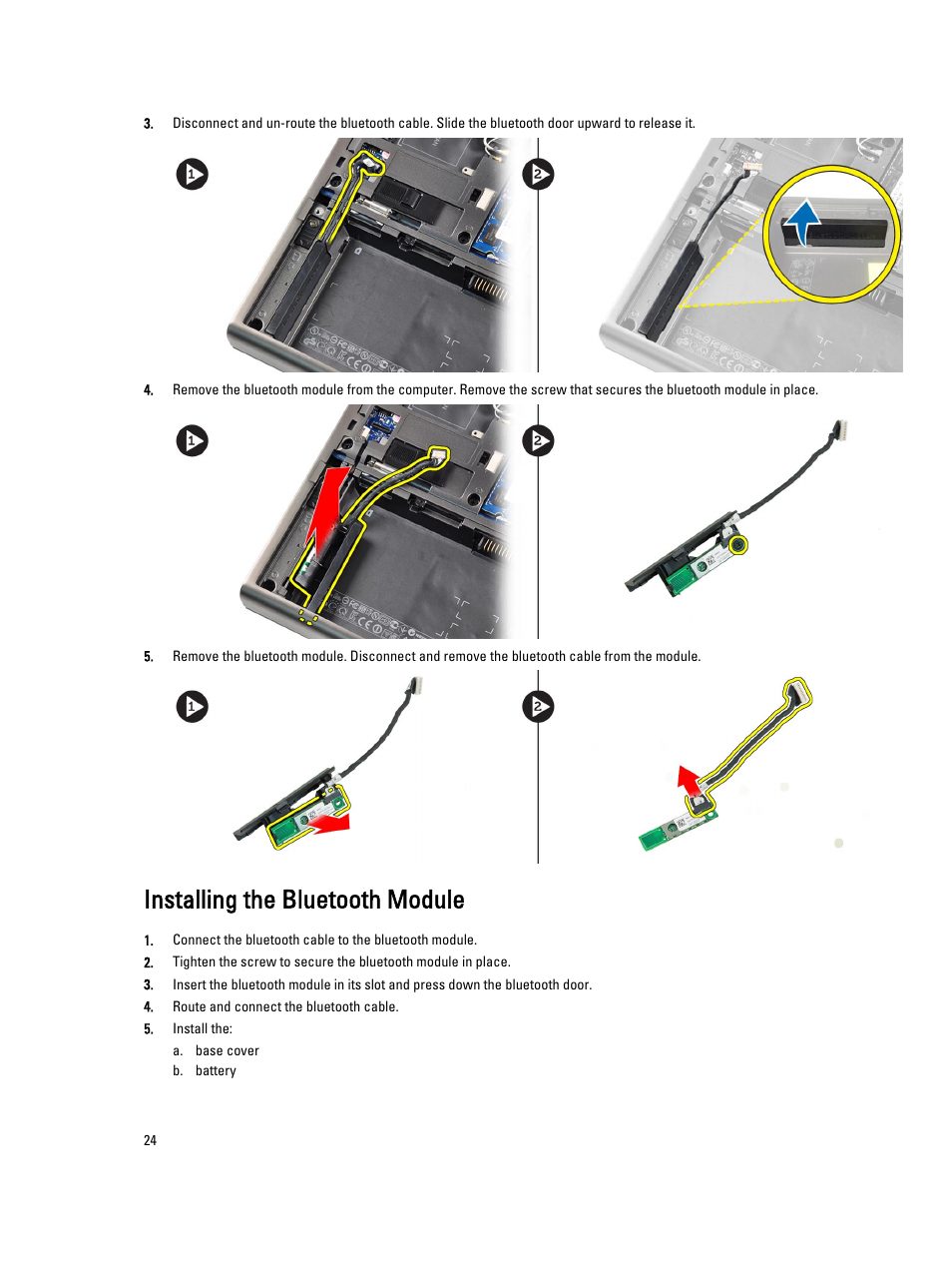 Installing the bluetooth module | Dell Precision M4700 (Mid 2012) User Manual | Page 24 / 83