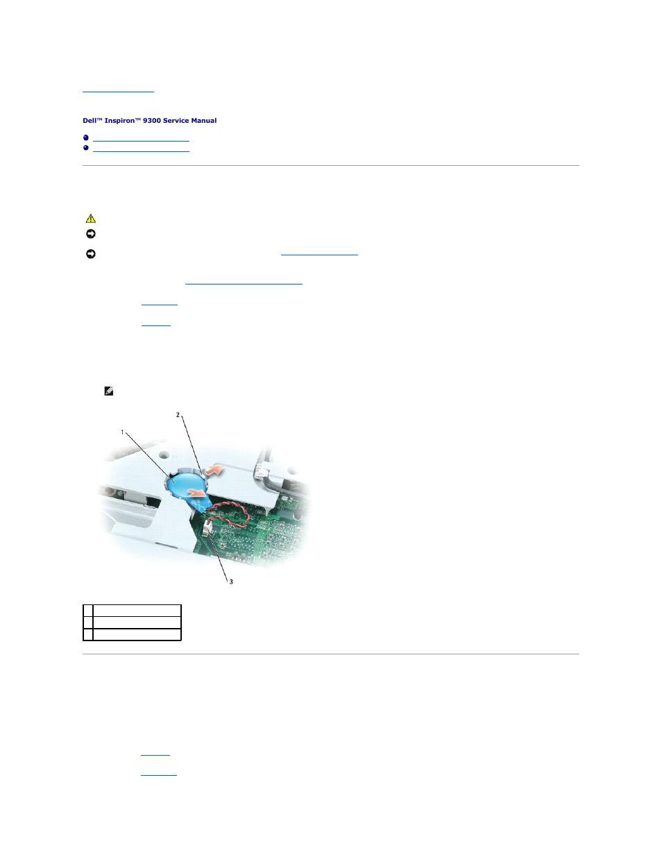 Coin-cell battery, Removing the coin-cell battery, Replacing the coin-cell battery | Dell Inspiron 9300 User Manual | Page 32 / 60