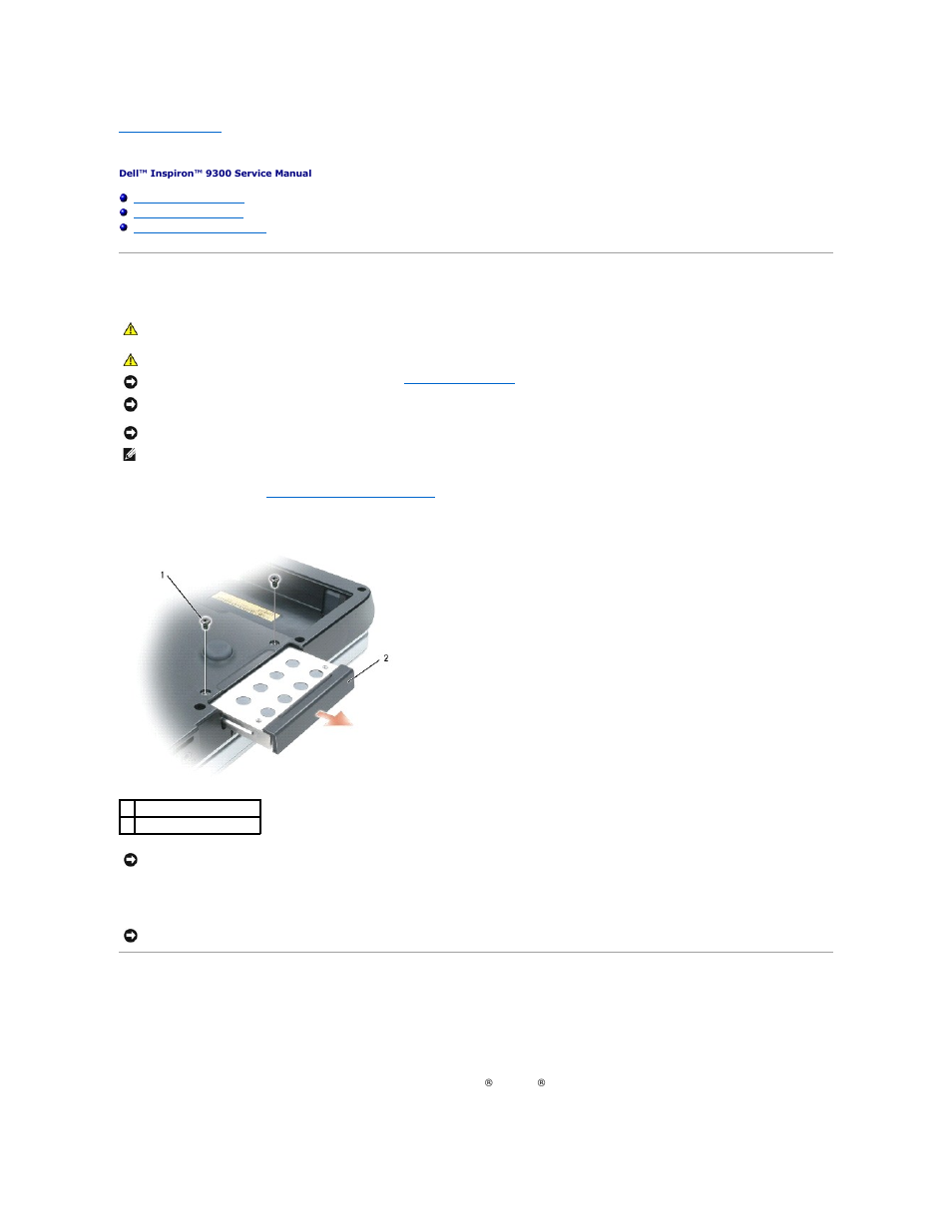 Hard drive, Removing the hard drive, Replacing the hard drive | Dell Inspiron 9300 User Manual | Page 8 / 60