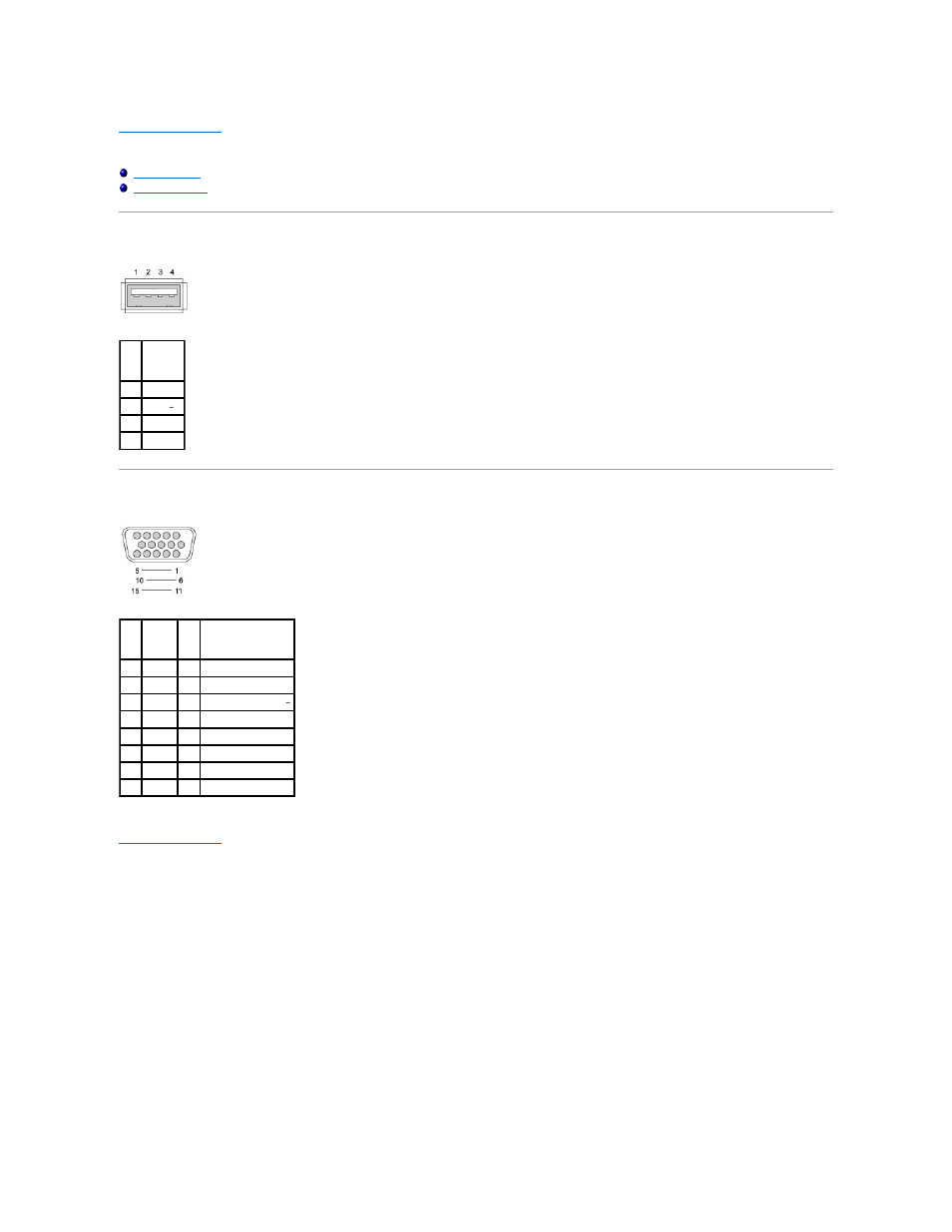 Pinout assignments for i/o connectors, Usb connector, Video connector | Dell Latitude D820 User Manual | Page 34 / 38