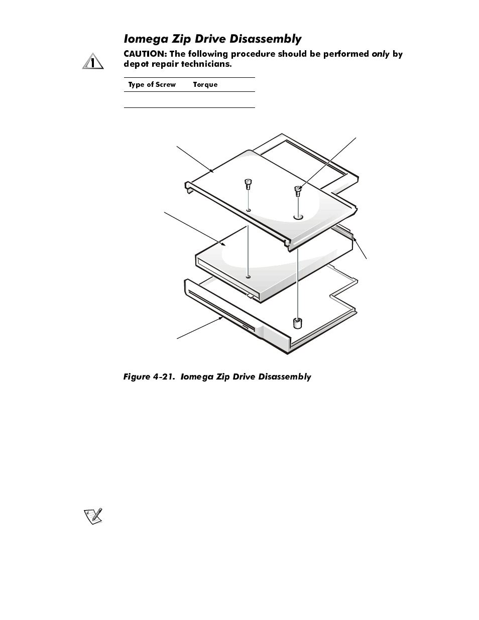 Iomega zip drive disassembly, Iomega zip drive disassembly -30, Figure 4-21 | Rphjd=ls'ulyh'lvdvvhpeo | Dell Inspiron 3500 User Manual | Page 66 / 106