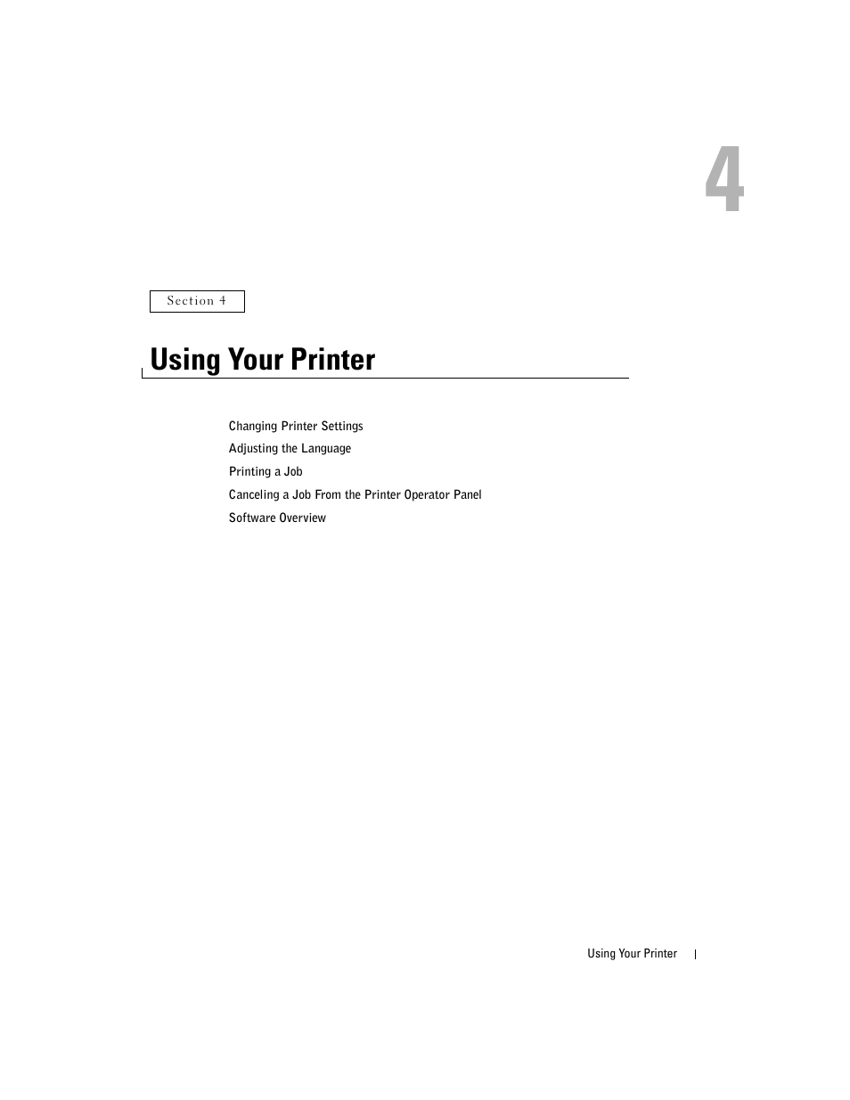 Using your printer, 4 using your printer | Dell 3000cn Color Laser Printer User Manual | Page 27 / 82